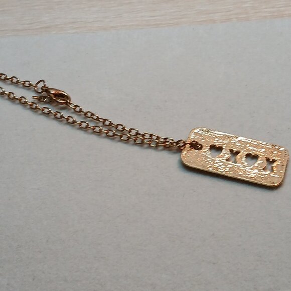 Gold Tone Metal Heart X Pendant with Small Bracelet Gold Tone Chain #14 - Picture 4 of 13